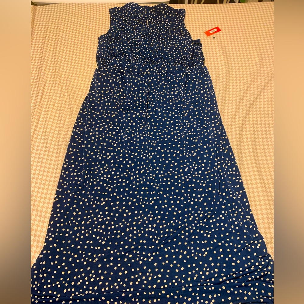 NWT. Molly & Isadora Sleeveless Elastic-Waist Maxi dress. Blue with white dots.
